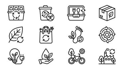 Fototapeta premium Eco-Friendly Icons: Sustainability, Recycling, Green Energy, Nature, and Clean Living Symbols