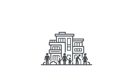 Obraz premium A hand drawn sketch of a multi generational family standing in front of a modern house.