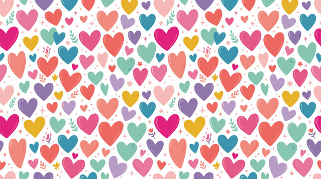 Cute hearts seamless pattern romantic background illustration with colorful hand drawn shapes for wedding design