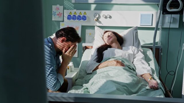 Hopeful man prays for beloved woman healing from illness in ward