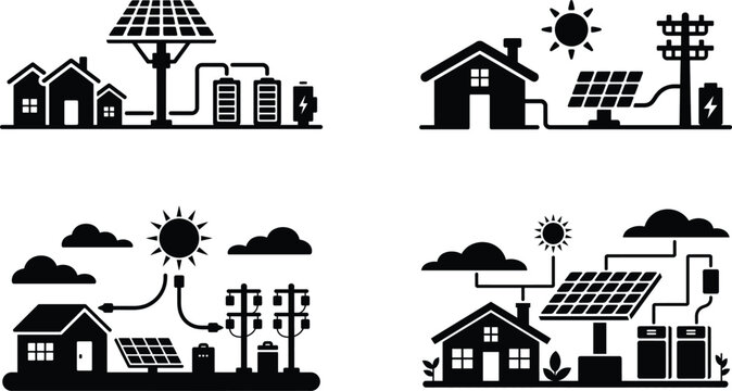 Residential solar power home energy storage and grid connection with residential, electricity