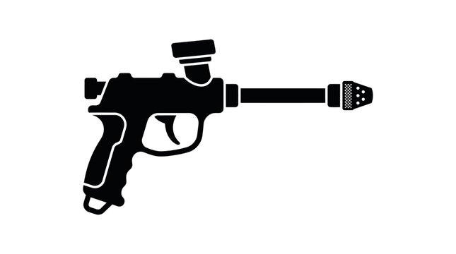 Black paintball gun, vector paintball marker, black and white gun icon, recreational sport equipment