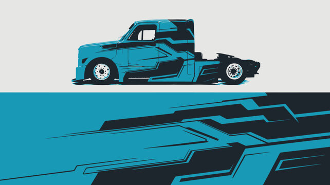 Modern semi truck with abstract racing graphic design.