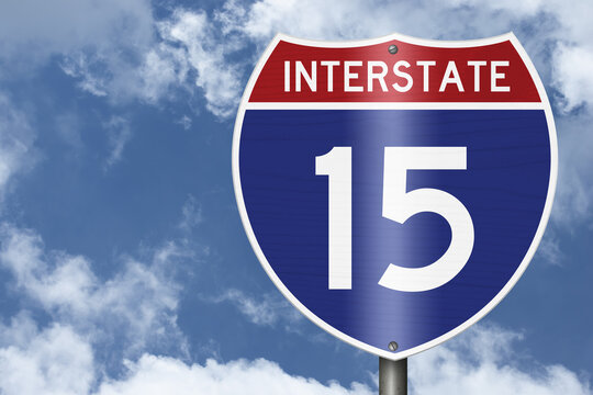 American Interstate I15 sign with sky for transportation