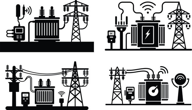 Electrical transformer substation with smart grid technology and data transmission, transformer
