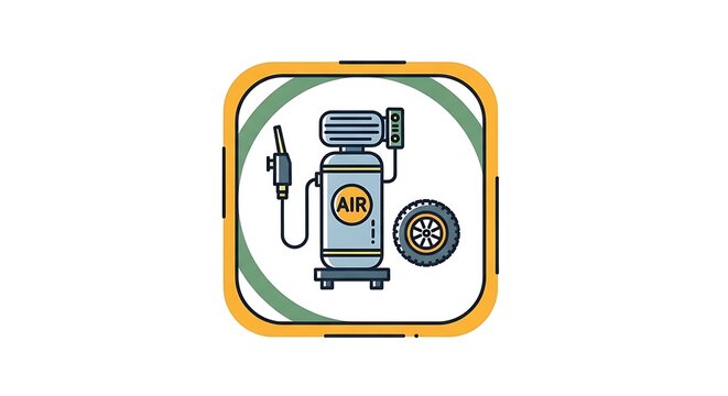 Colorful Air Compressor Icon Displayed in Rounded Square Graphic