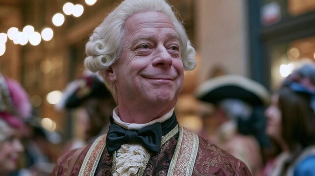 Smiling Man in Historical 18th Century Costume at Outdoor Festival