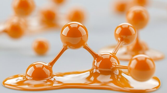 Close-up of vibrant orange molecular structure with smooth glossy surface