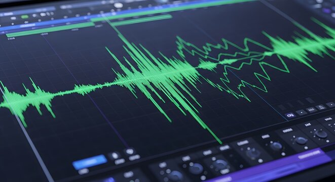 Green audio waveform on digital screen