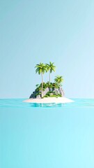 Obraz premium a small island with palm trees floating in the ocean