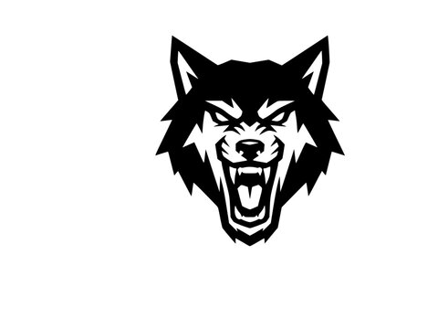 Angry Wolf Head Esports Gaming Mascot Silhouette. Angular Growling Alpha Wolf Team Logo Vector Icon.