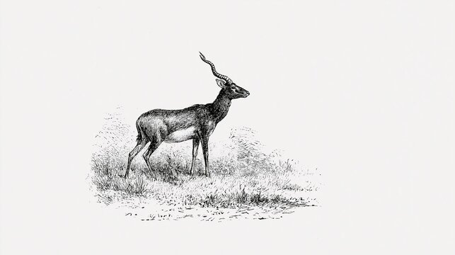 Detailed Vintage Illustration of Antelope Standing in Grassland