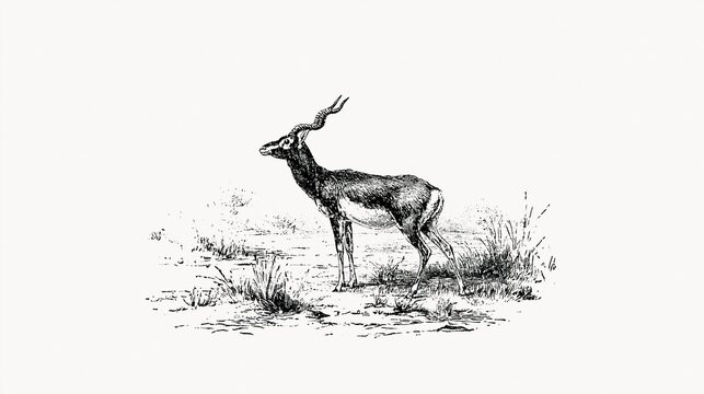Detailed Vintage Illustration of a Standing Deer in Natural Habitat