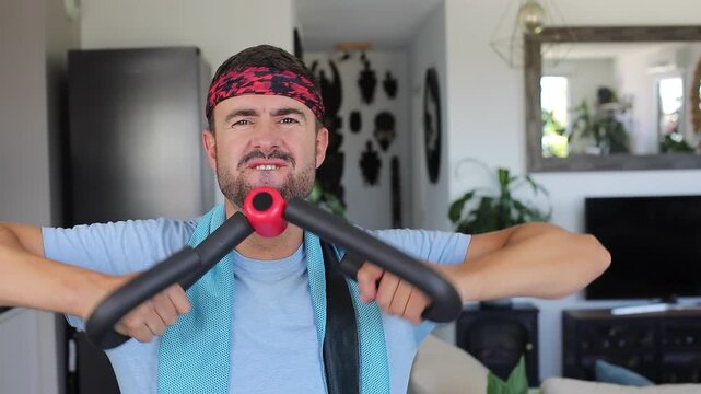 Man doing some anaerobic exercise at home 
