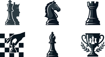 Chess Pieces Collection In Silhouette Style On Transparent Background rook knight bishop queen © MdJahangir
