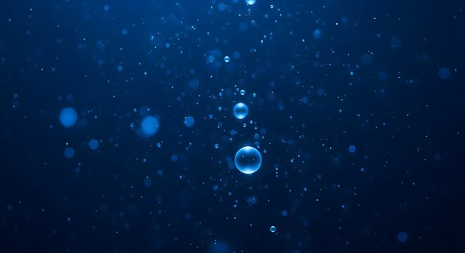 Blue floating bubbles and light particles