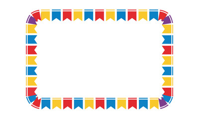 Obraz premium Rectangular frame border made of colorful triangular bunting flags on a white background for festive celebration design