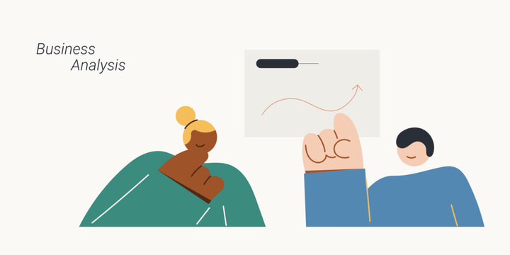 Business Analysis Concept with Two People Looking at Growth Trend Chart Flat Vector Illustration