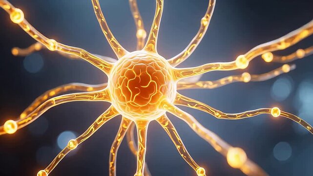 Glowing neuron with golden synapses