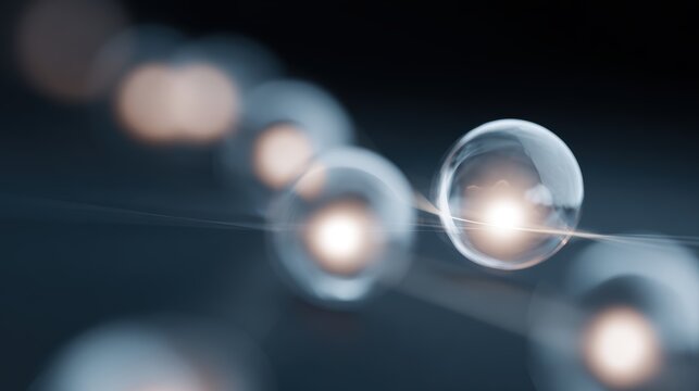 network of glowing glass spheres connected by light trails teamwork technology concept
