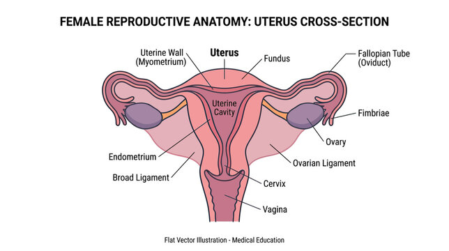 Female Reproductive System Anatomy: Uterus Cross-Section Diagram