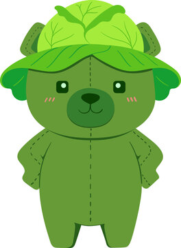 Cute Bear Character Wearing Cabbage Hat