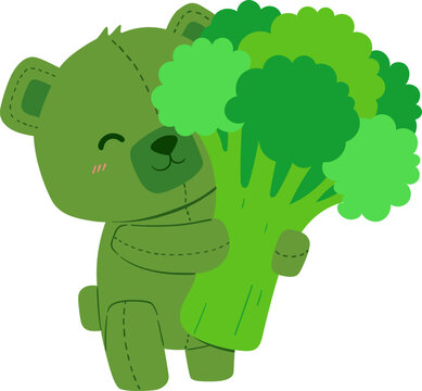 Cute Bear Hugging Broccoli