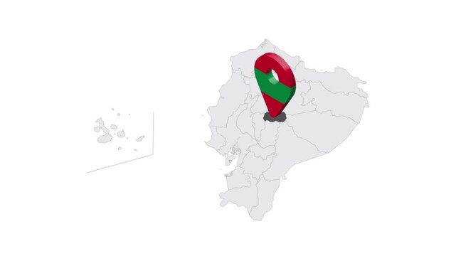 Location Tungurahua  Province on map Ecuador. 3d Tungurahua  Province emblem map marker location pin. Map of Ecuador showing different parts. 4K.  Animated Video
