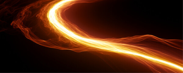 Glowing orange laser beams flow with blazing energy through abstract darkness. Bright highlights create speed and dramatic depth. A striking digital visual concept. © Keoftstock