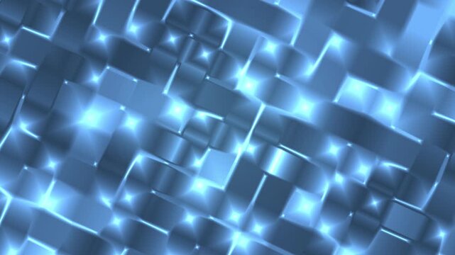 Abstract electric blue gradient background animation featuring glossy metallic tiles arranged in an interlocking woven pattern with traveling cyan highlights and radiant reflections.