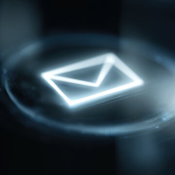 cybersecurity email communication icon glowing on futuristic holographic tech interface