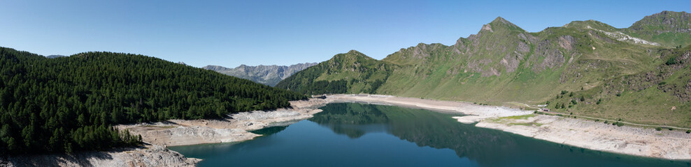 Naklejka premium View of lake Ritom and the Alps, Piora, Canton Ticino of Switzerland