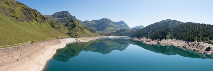 Naklejka premium View of lake Ritom and the Alps, Piora, Canton Ticino of Switzerland