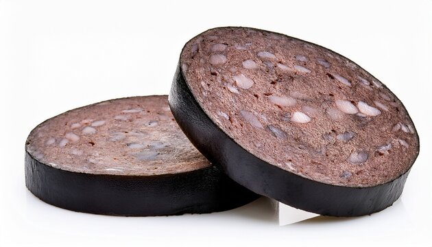 Thick Slices Of Pork Farmhouse Black Pudding Isolated On A White Background