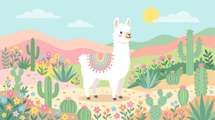A white llama standing in a desert. © Abhinaya Project
