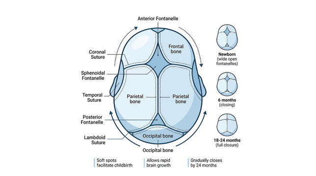 Baby Skull Anatomy Diagram: Fontanelles, Sutures, and Bone Growth