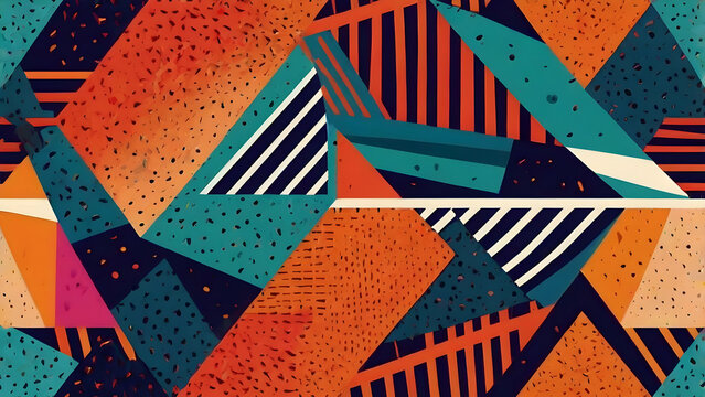 Seamless colorful geometric pattern bold abstract shapes modern design vibrant palette repeating background
