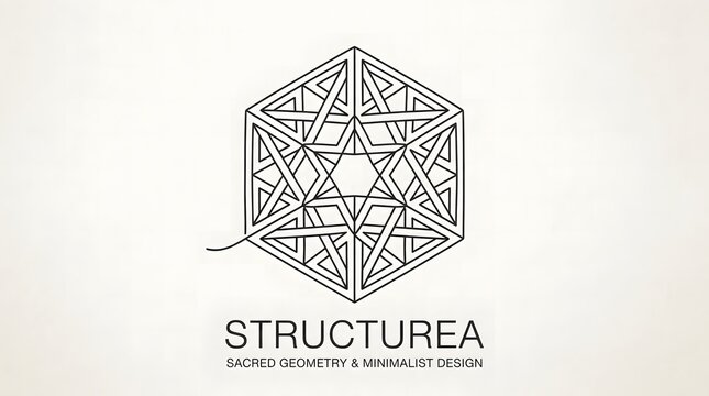 Sacred geometry logo intricate hexagram with minimalist line art