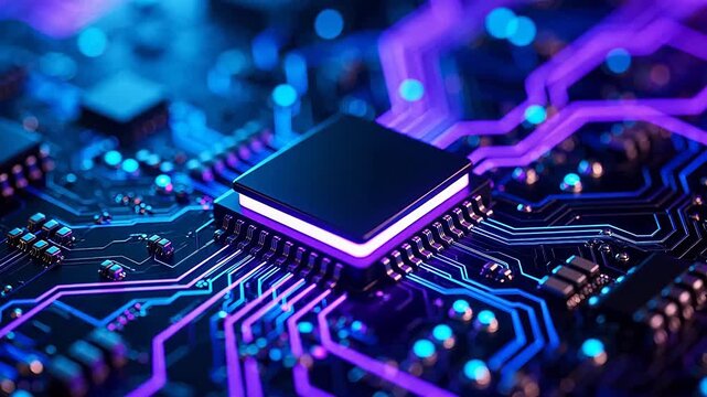 Neon purple cpu in cyberpunk style