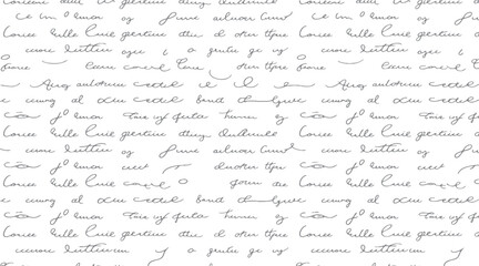 Fototapeta premium Seamless pattern of handwritten cursive text in grey on a white background script writing