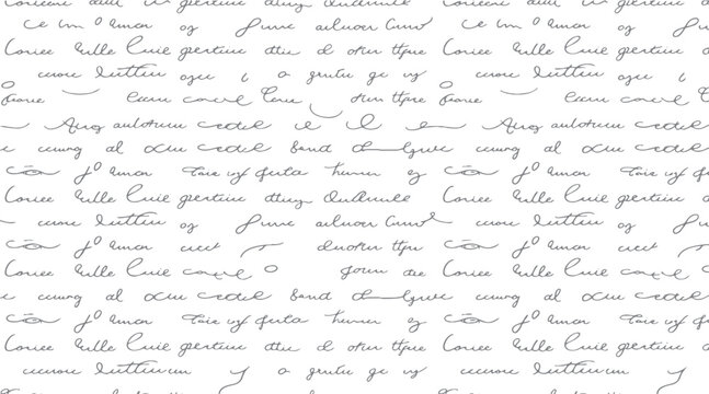 Seamless pattern of handwritten cursive text in grey on a white background script writing
