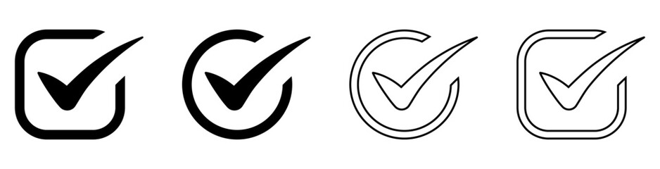 Obraz premium check mark icon button set. check box icon with right or correct buttons and yes checkmark icons in green tick box - checkbox symbol sign. check mark box square frame. vector illustration