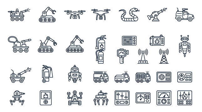 Military robotics and tactical surveillance technology icons.