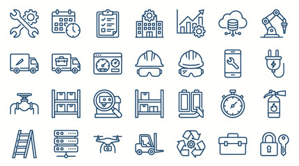 Fototapeta premium Modern industrial logistics and smart manufacturing line icon set.