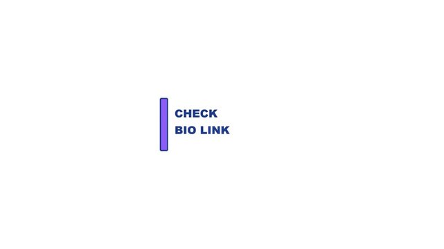 Check bio link text animation displays simple purple bar graphic design motion element for social media marketing digital video clip
