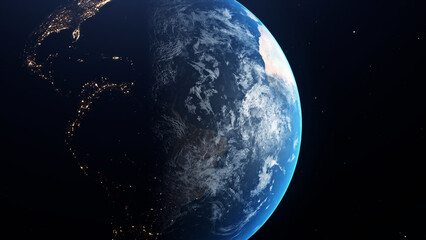 Planet Earth from Space Showing Day and Night with City Lights © Zafergulec