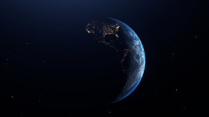 Planet Earth Crescent at Night with City Lights in Outer Space © Zafergulec