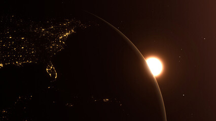 Earth at Night from Space with Sunrise and City Lights © Zafergulec