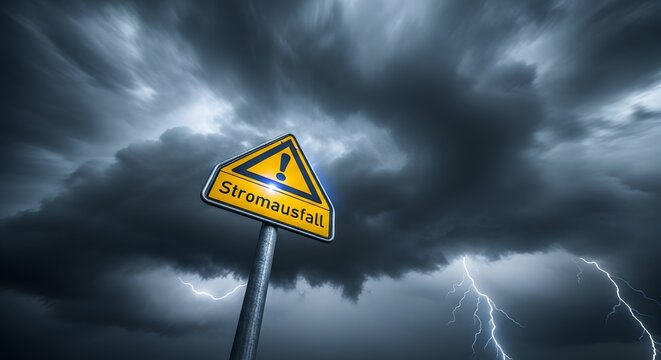 Stormy sky with lightning and power failure sign