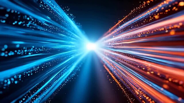 Blue and orange light streams in dark void